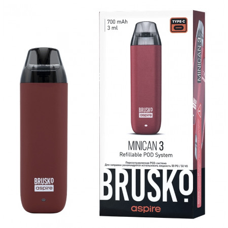 Перезаправляемая Под-Система Бруско Миникан 3 (Brusko Minican 3) 700 mah, Тёмно Красный